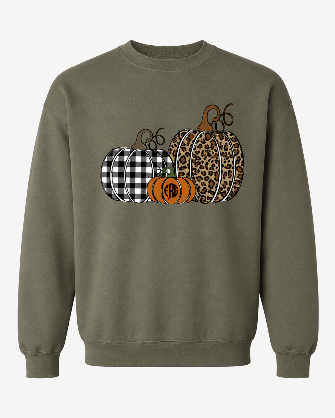 Monogrammed Buffalo Plaid Three Cheetah Pumpkin Sweatshirt