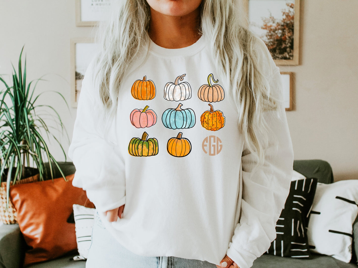 9 Pumpkin Monogram Pure White Sweatshirt - Up2ournecksinfabric