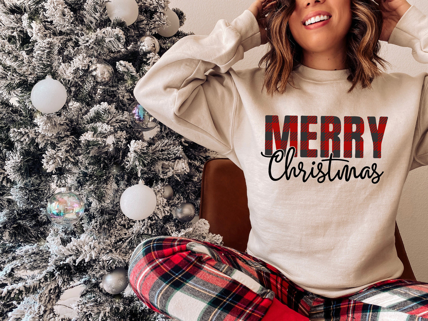 Womens Christmas sweatshirt, Christmas Outfit, Buffalo Plaid shirt, Christmas Sweater, christmas sweatshirt, christmas pajamas women - Up2ournecksinfabric