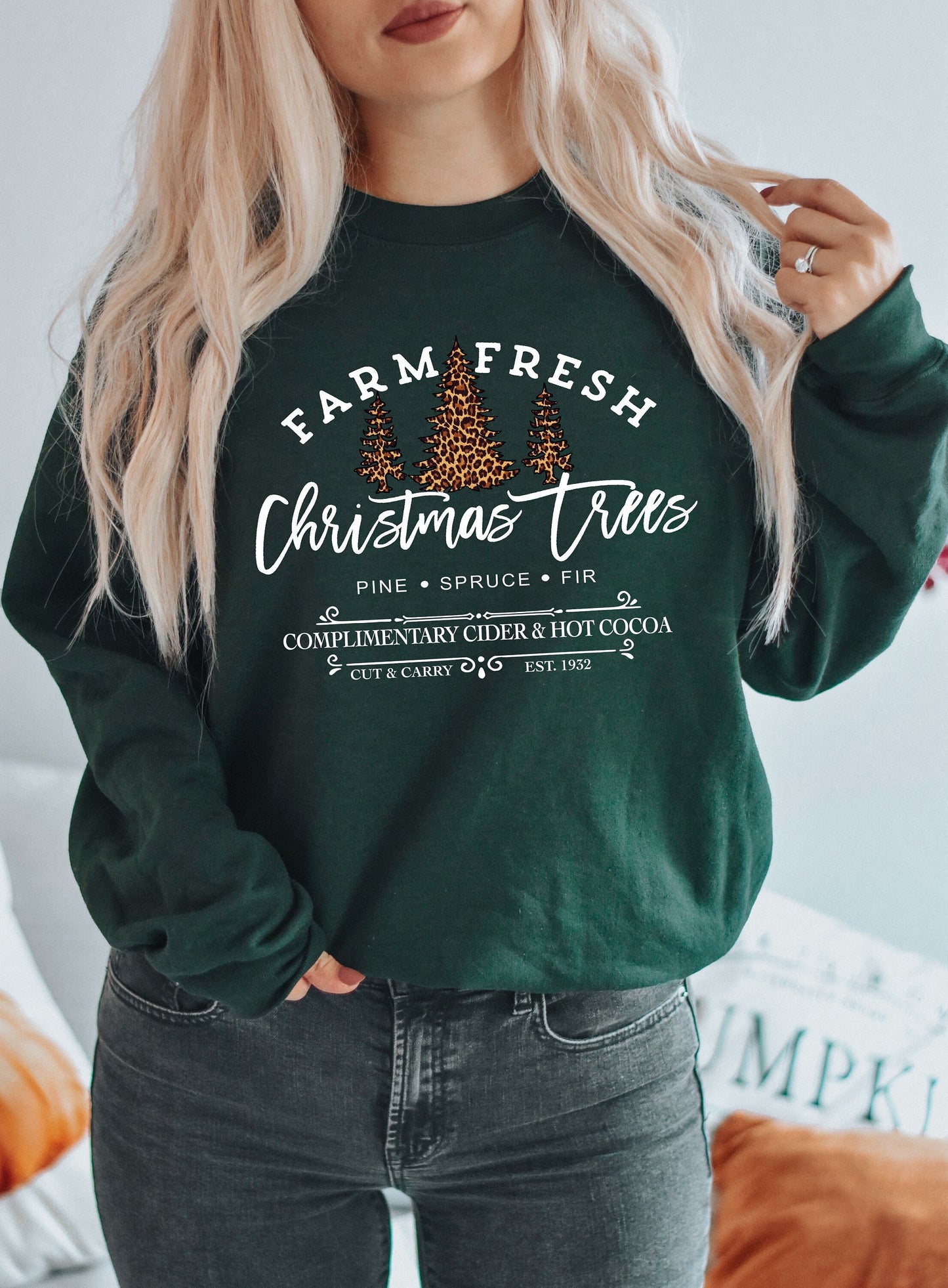 Farm Fresh Christmas Trees, Womens Christmas Crewneck, Womens Christmas Sweatshirt, Christmas Sweatshirt, Let it Snow, Christmas Pajamas - Up2ournecksinfabric