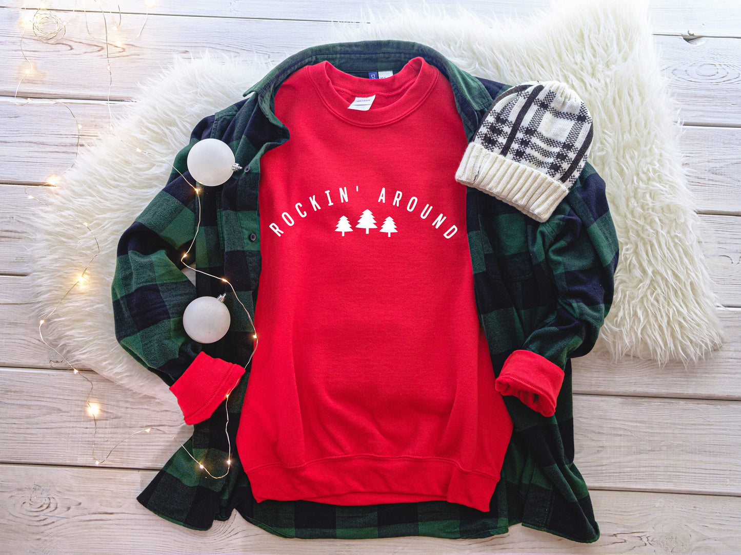 Christmas Sweater, Rockin' around the christmas tree, Womens Christmas Sweatshirt, Christmas Crewneck, Christmas Tree Sweatshirt, Xmas shirt - Up2ournecksinfabric