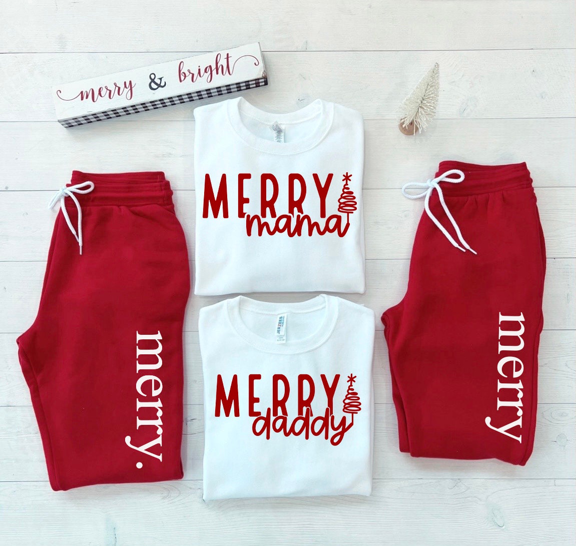 Couples Christmas Pajamas, Merry Mama, Merry Daddy Pajamas, Matching Christmas Pajamas, Couples Matching Pajamas, Christmas parent shirts - Up2ournecksinfabric