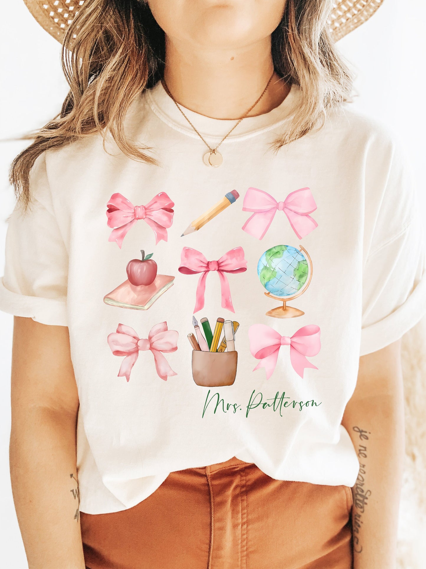 Customized 5 Bow Teacher T-Shirt - Up2ournecksinfabric