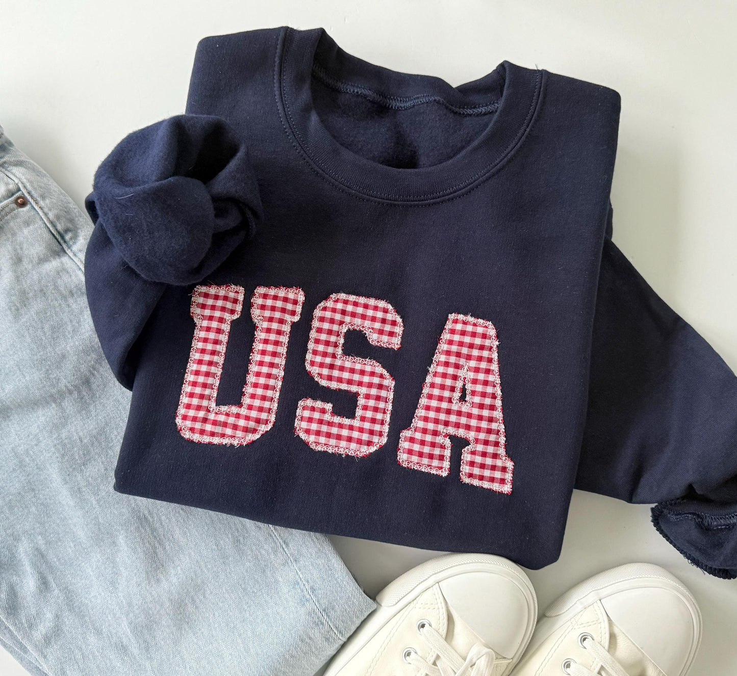 Embroidered USA Sweatshirt, Womens 4th of July Crewneck
