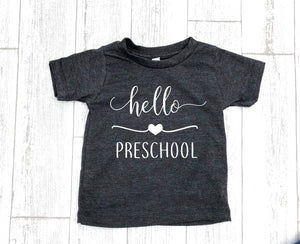 preschool shirt, hello preschool shirt, first day of school shirt, preschool tee, announcement preschool tee, school tee, preschool picture