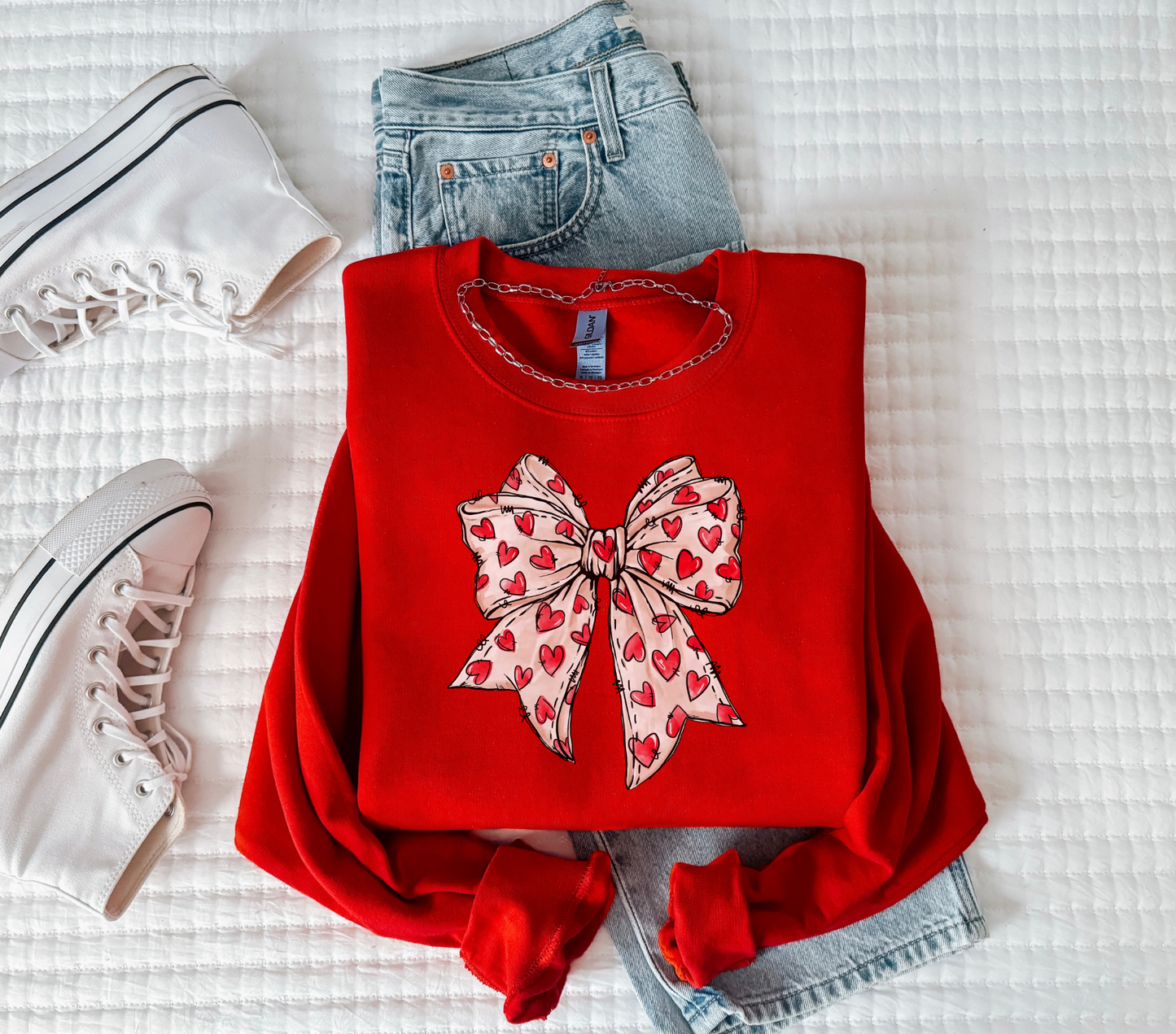 Heart Bow Coquette Valentine's Day Sweatshirt