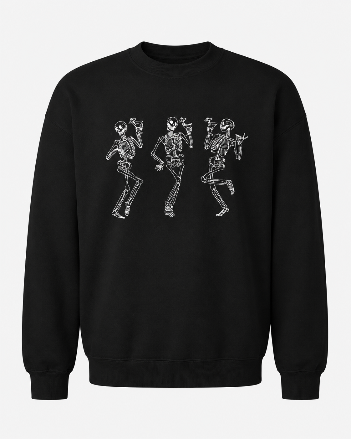 Embroidered Halloween Dancing Martini Skeleton Sweatshirt