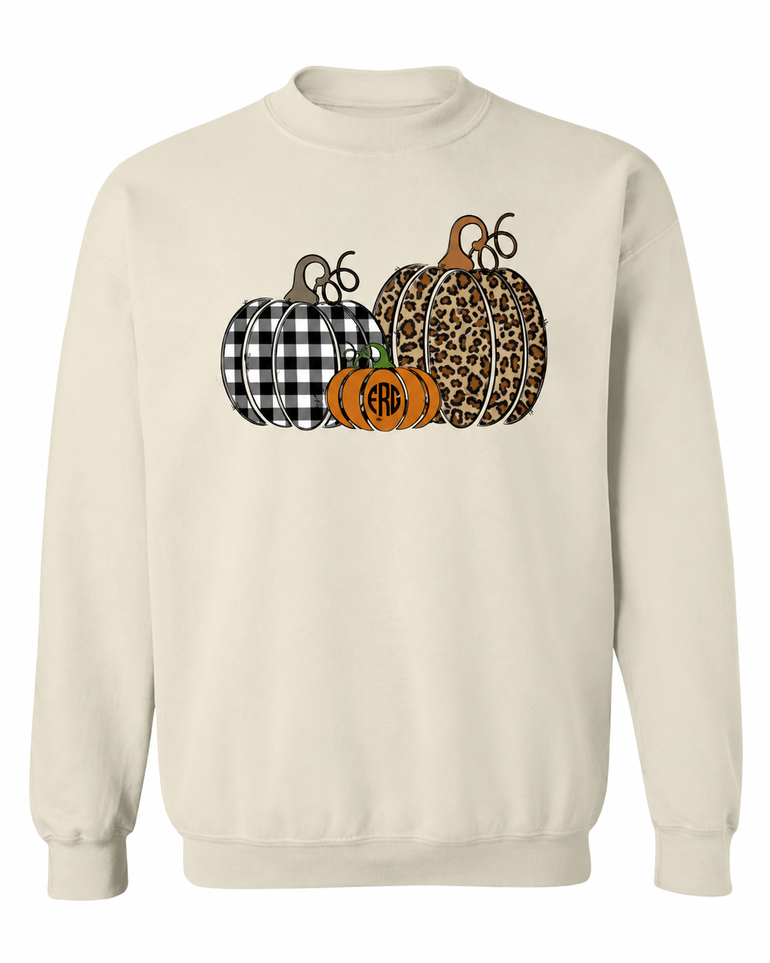 Monogrammed Buffalo Plaid Three Cheetah Pumpkin Sweatshirt