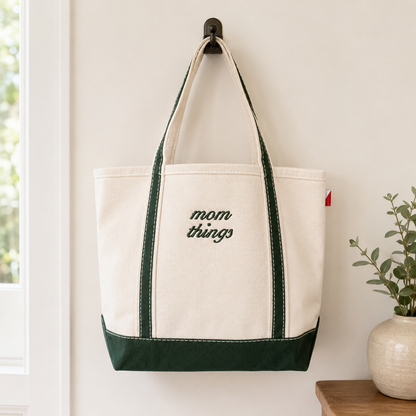 Embroidered Mom Things Tote, Premium Canvas Bag for Errands