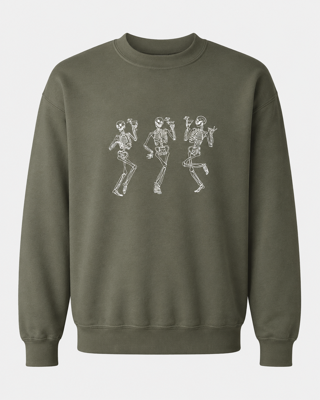 Embroidered Halloween Dancing Martini Skeleton Sweatshirt