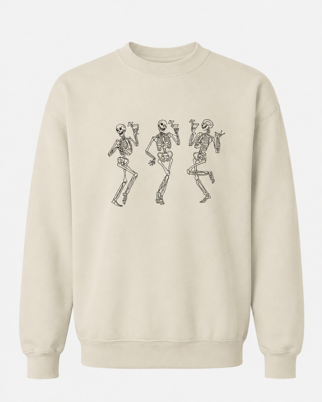 Embroidered Halloween Dancing Martini Skeleton Sweatshirt