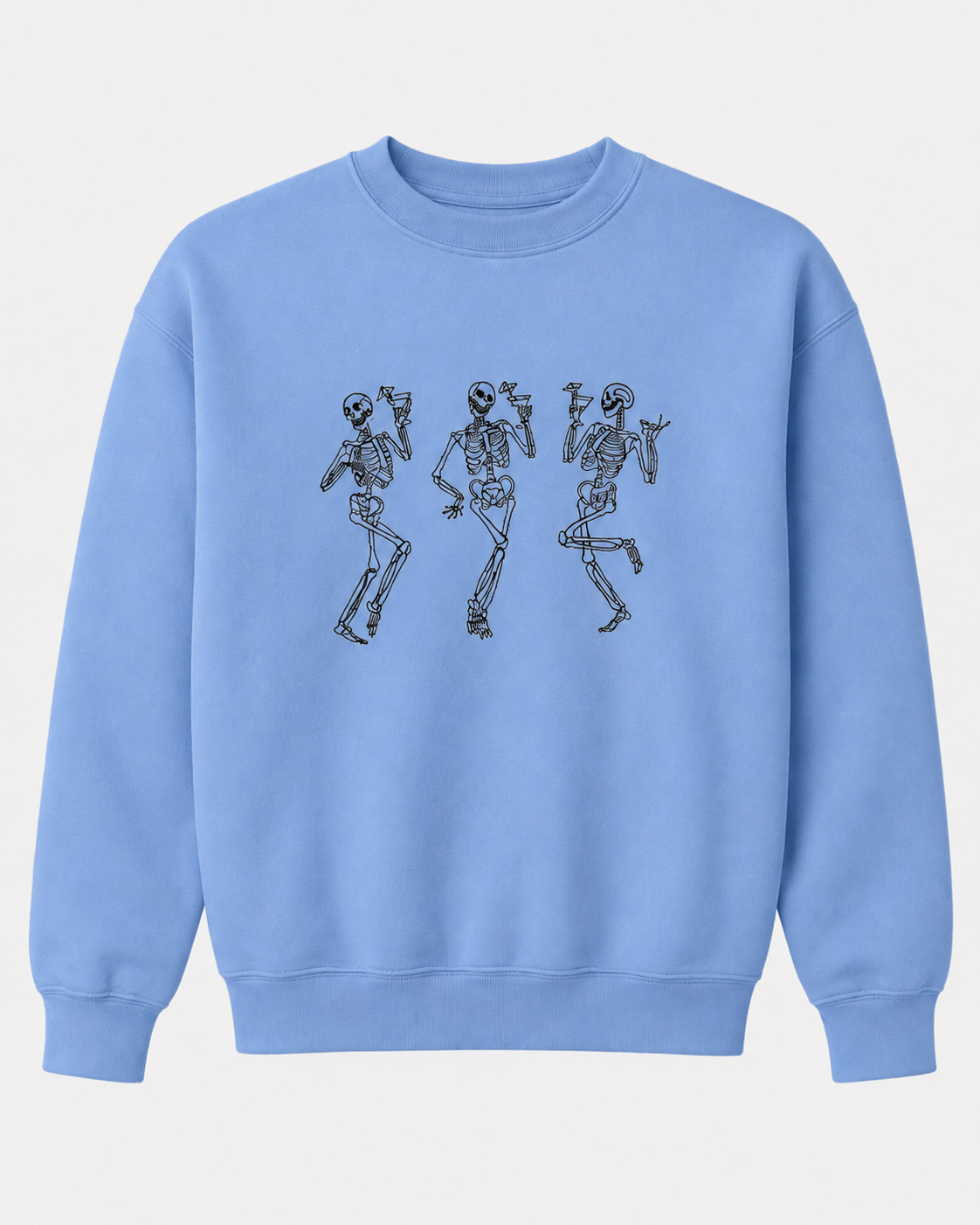 Embroidered Halloween Dancing Martini Skeleton Sweatshirt
