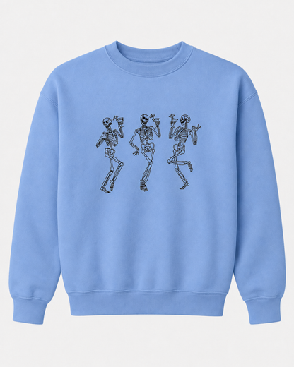 Embroidered Halloween Dancing Martini Skeleton Sweatshirt
