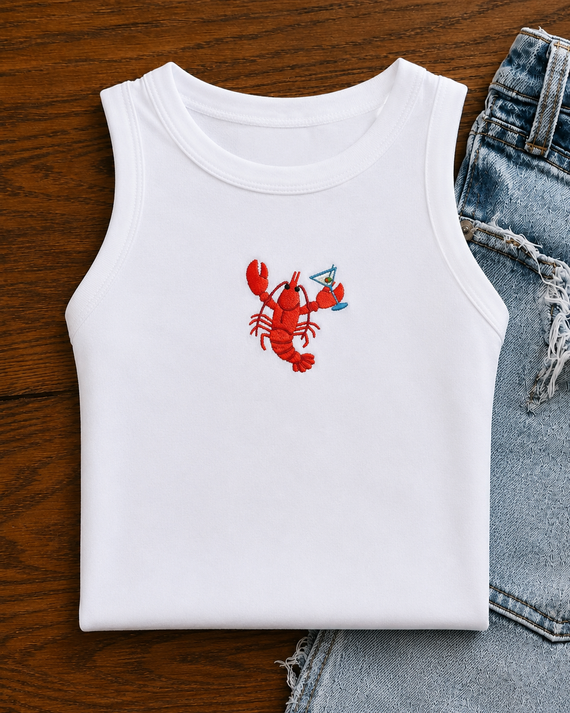 Embroidered Lobster Martini Tank Top