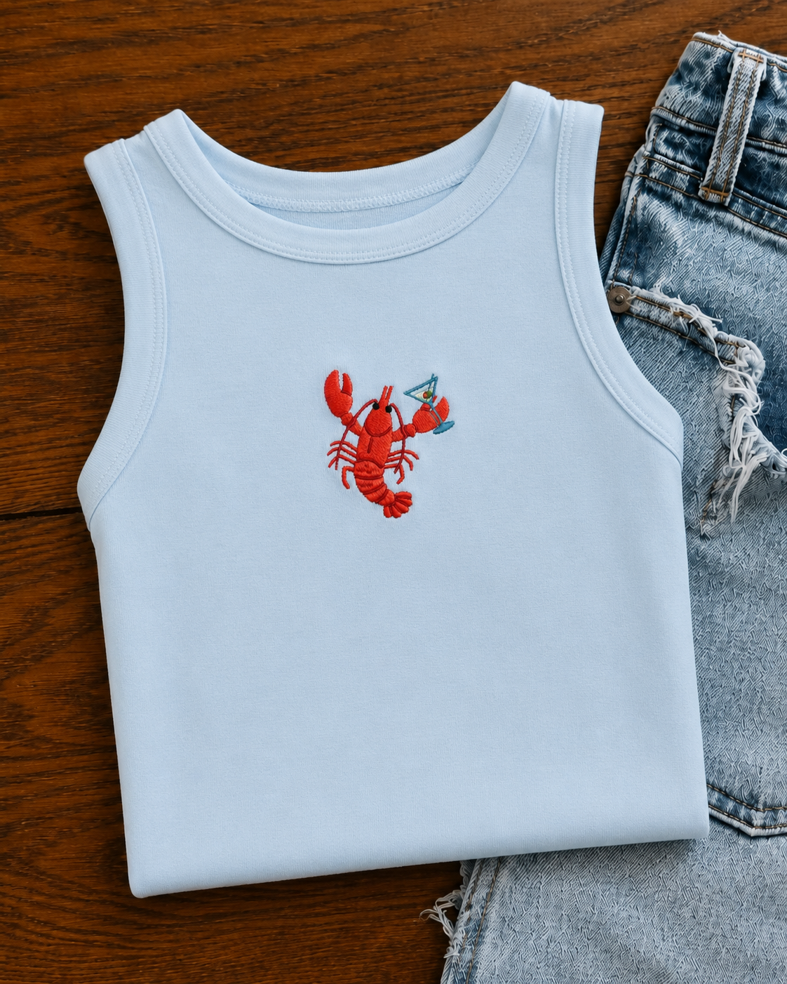 Embroidered Lobster Martini Tank Top