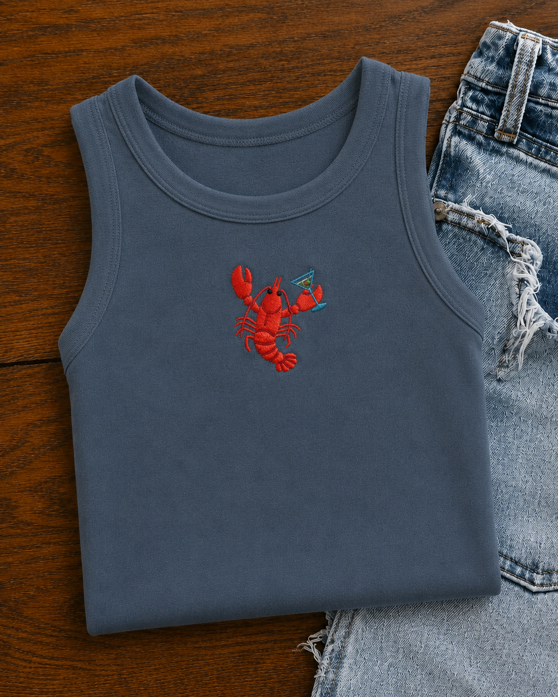 Embroidered Lobster Martini Tank Top