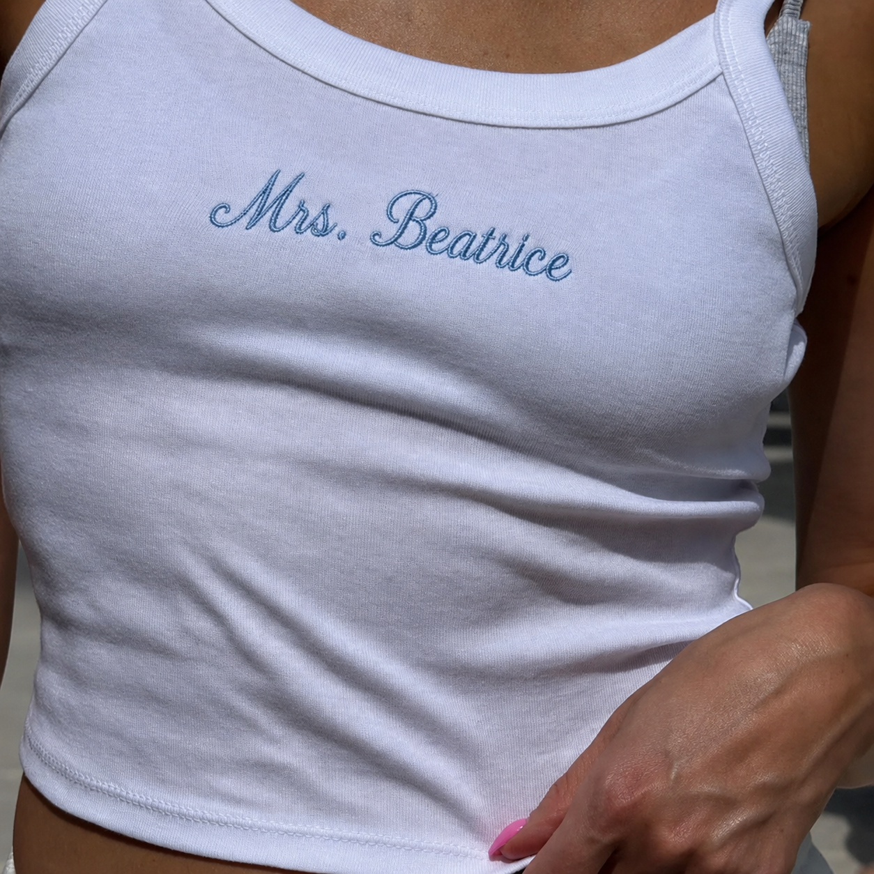 Embroidered Personalized Mrs. Tank Top for Bride