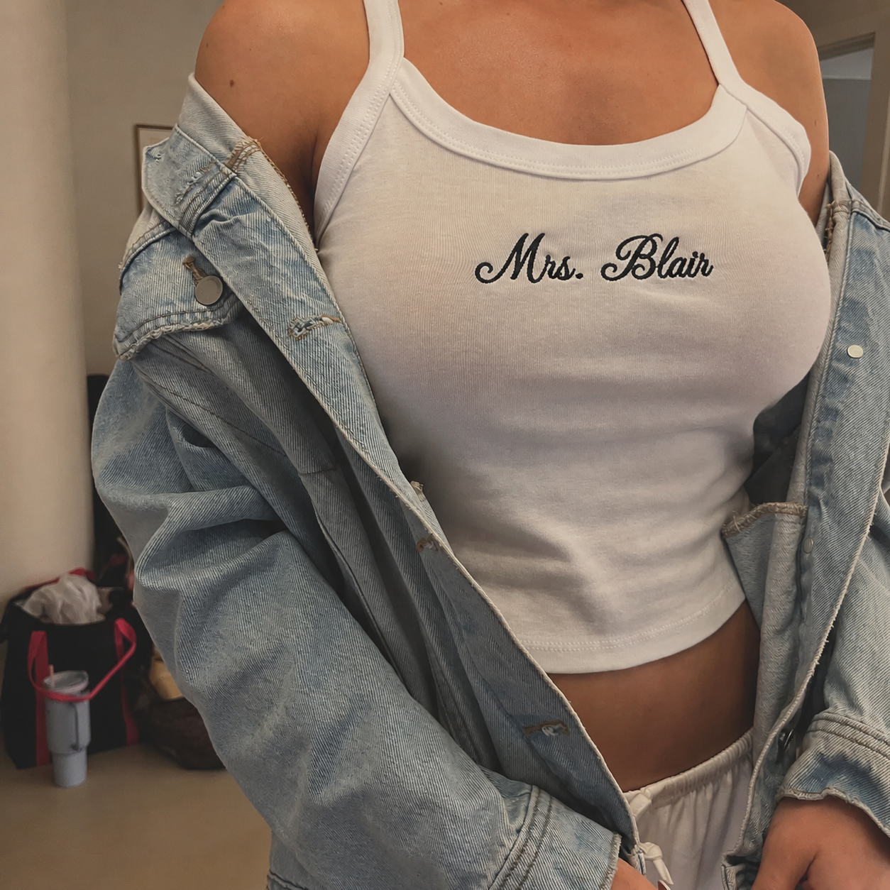 Embroidered Personalized Mrs. Tank Top for Bride