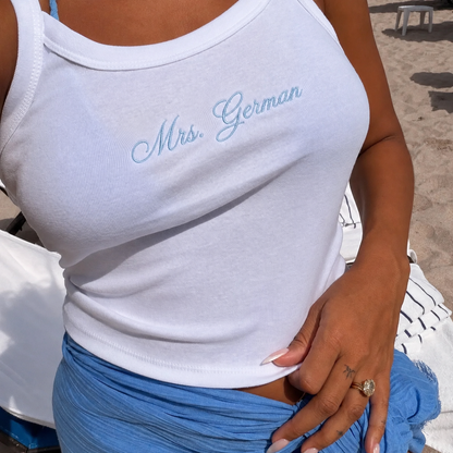 Embroidered Personalized Mrs. Tank Top for Bride