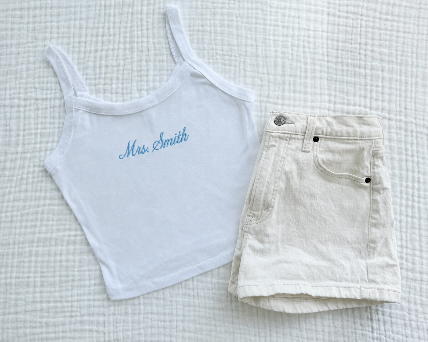 Embroidered Personalized Mrs. Tank Top for Bride