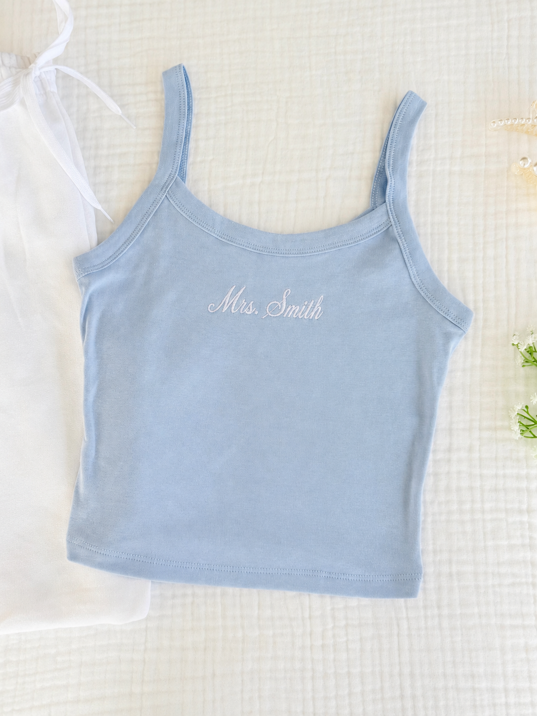 Embroidered Personalized Mrs. Tank Top for Bride