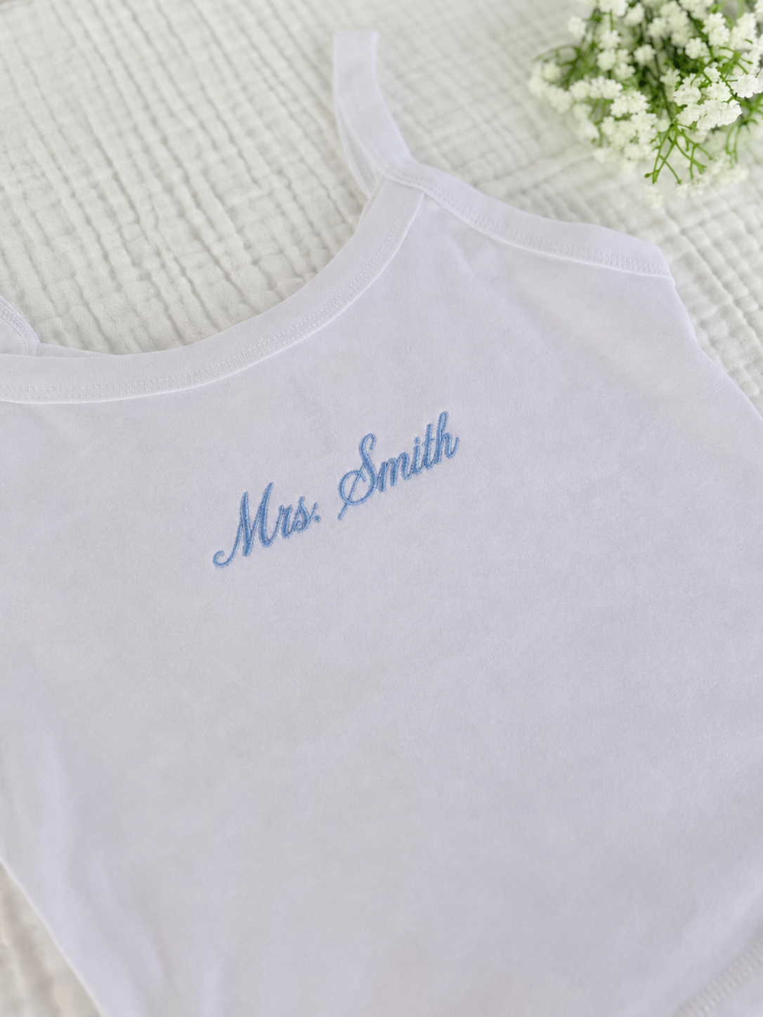 Embroidered Personalized Mrs. Tank Top for Bride
