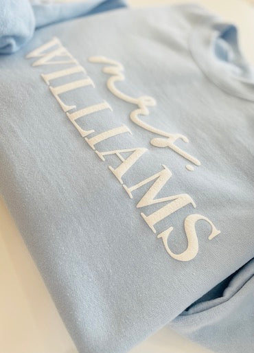 light blue custom sweatshirt for bride