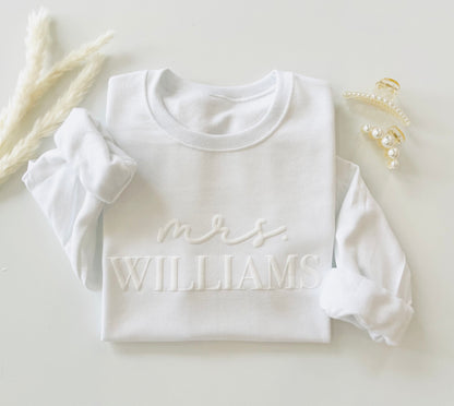 Embossed Custom Mrs. Sweatshirt - Up2ournecksinfabric