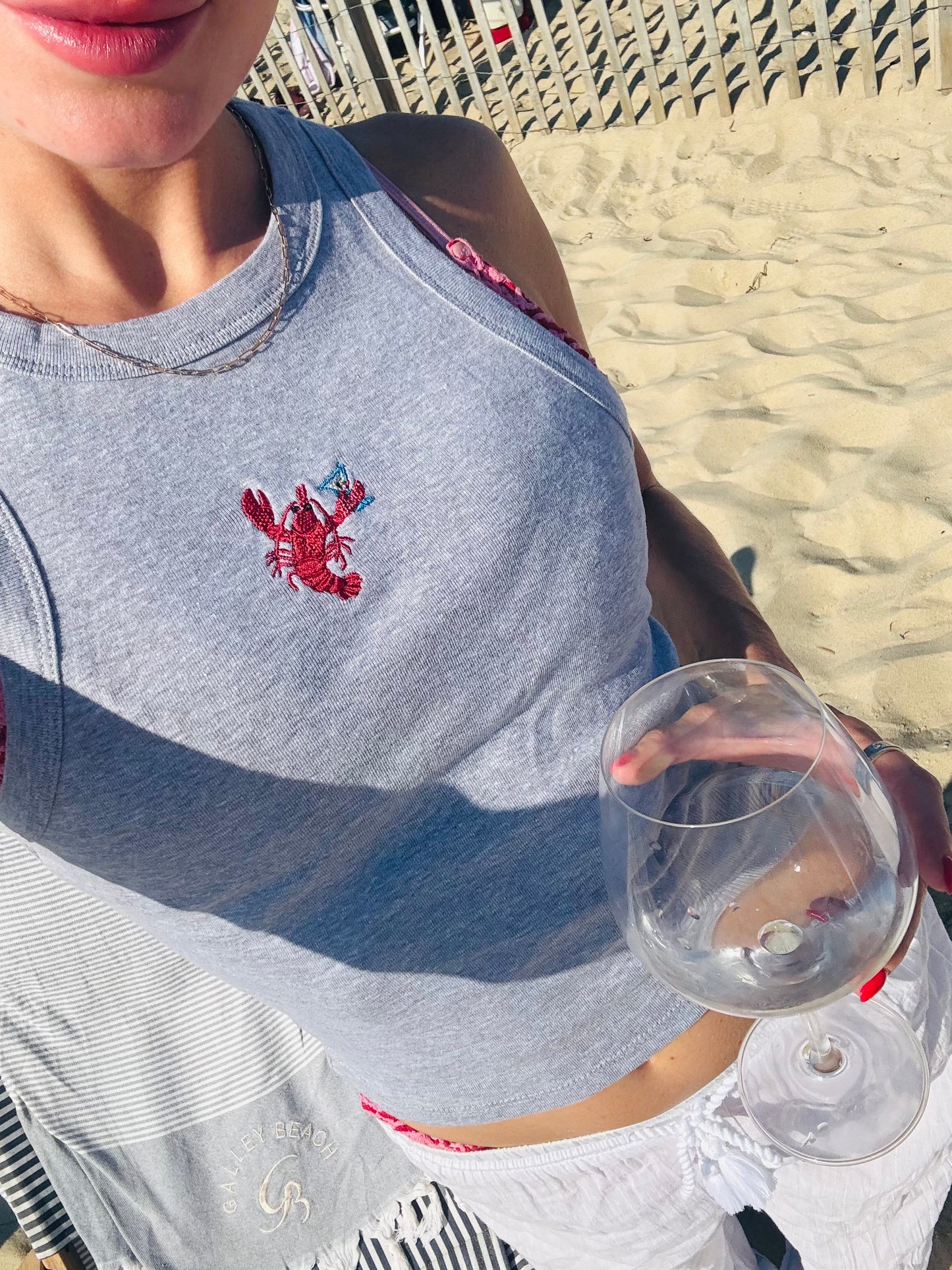 Embroidered Lobster Martini Tank Top