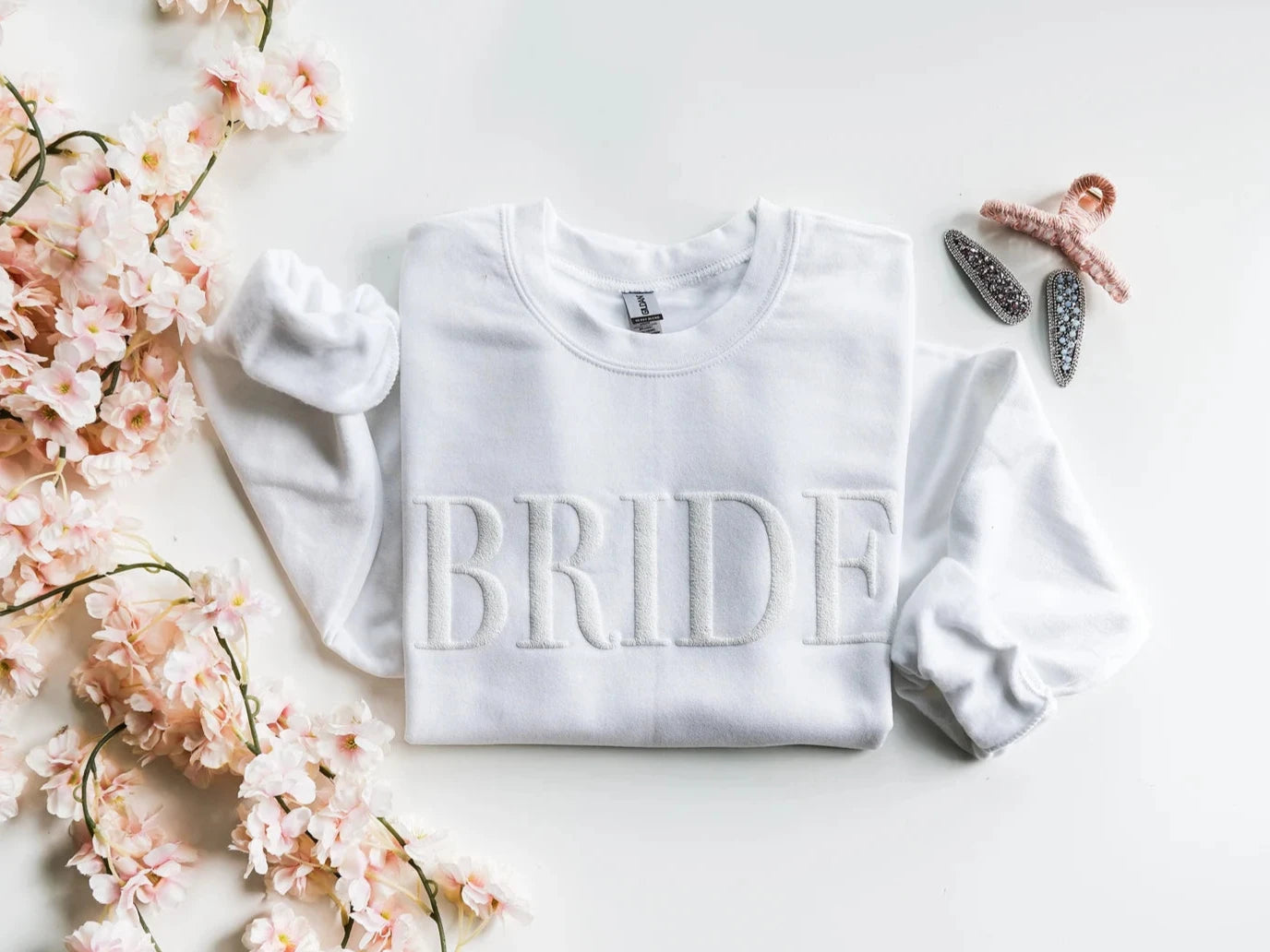 Embossed Pure White Bride Sweatshirt