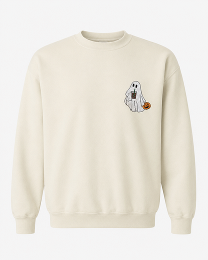 Embroidered Halloween Coffee Lovin' Ghost Sweatshirt