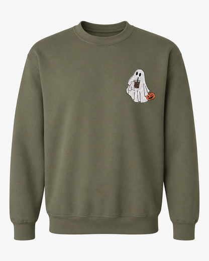 Embroidered Halloween Coffee Lovin' Ghost Sweatshirt
