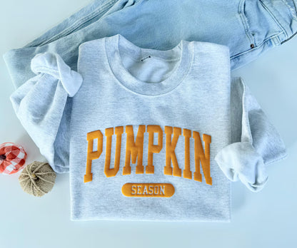 Embossed Fall Pumpkin Season Crewneck Sweatshirt