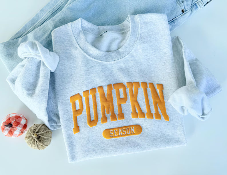 Embossed Fall Pumpkin Season Crewneck Sweatshirt