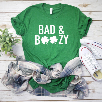 Women's St Patty's Day Shirt, Bad and boozy shirt, Funny drinking shirt, St. Patricks day shirt, st pattys day shirt funny, st pattys day - Up2ournecksinfabric