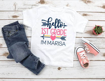 First grade outfit, hello first grade shirt, first day of school shirt, first grade tee, announcement first grade tee, cute back to school - Up2ournecksinfabric