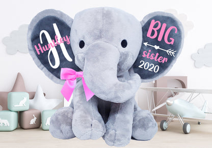 big sister gift, big brother gift, new baby gift, big sister elephant, big brother elephant, keepsake elephant, personalized elephant - Up2ournecksinfabric