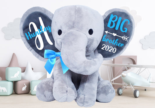 big sister gift, big brother gift, new baby gift, big sister elephant, big brother elephant, keepsake elephant, personalized elephant - Up2ournecksinfabric