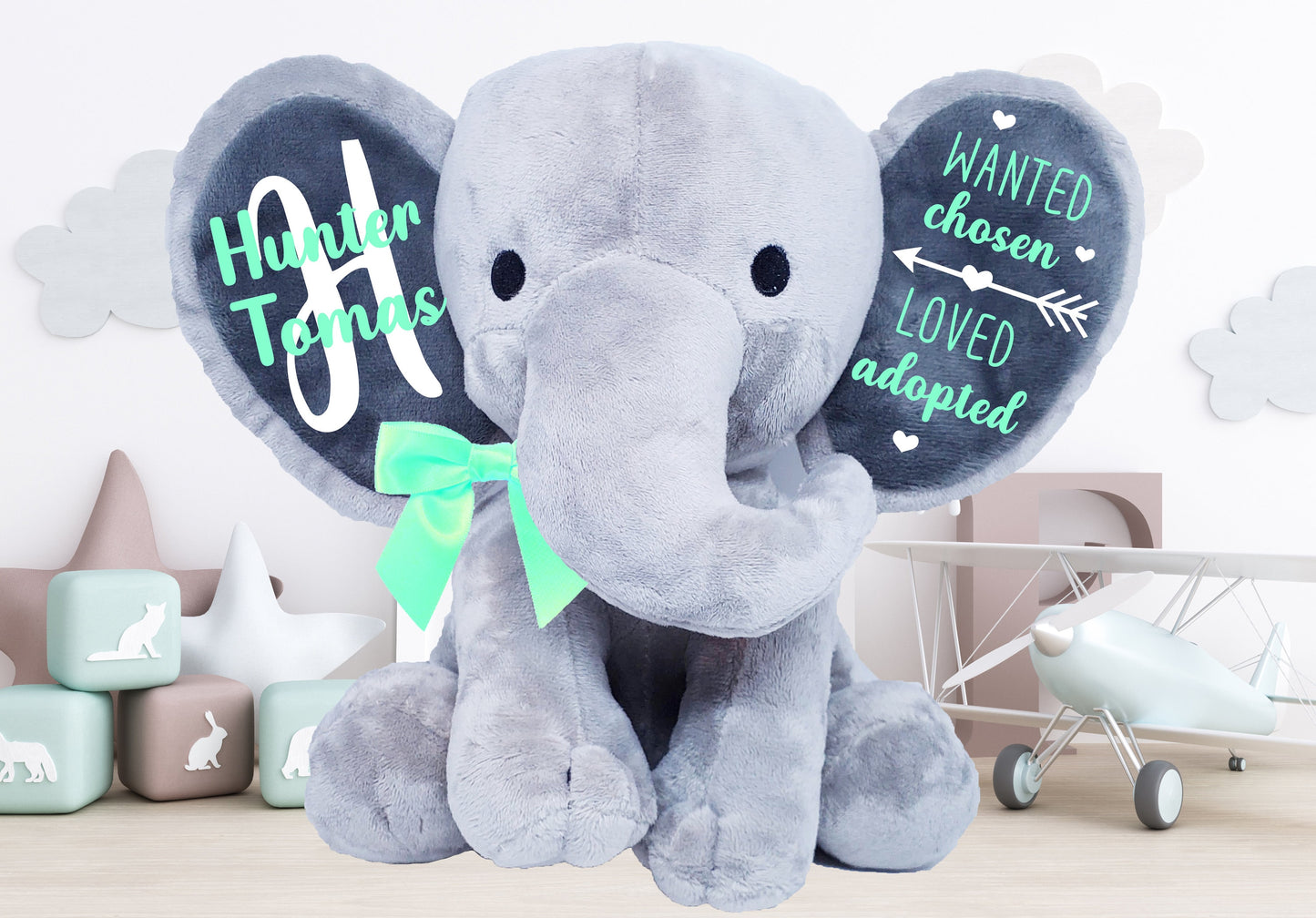 gift for adopted child,  adoption gift, adoption keepsake, security stuffed animal, personalized elephant - Up2ournecksinfabric