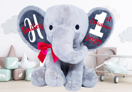 baby first Christmas gift - personalized 1st Christmas keepsake - personalized stuffed elephant - Up2ournecksinfabric