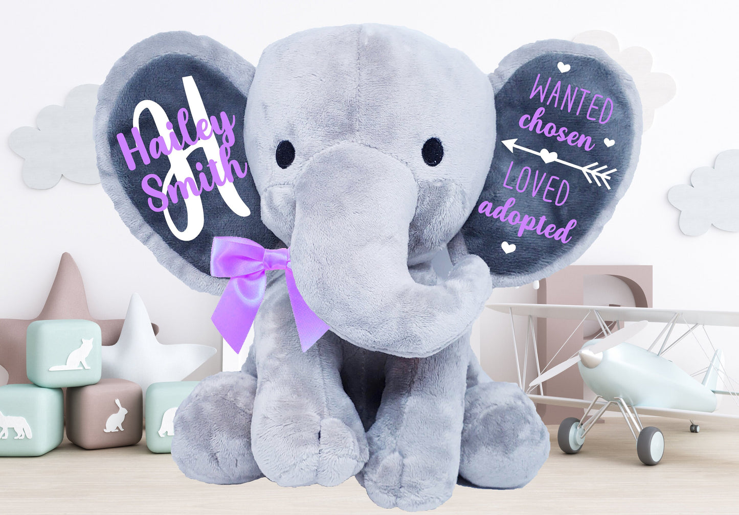 gift for adopted child,  adoption gift, adoption keepsake, security stuffed animal, personalized elephant - Up2ournecksinfabric