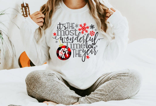 Christmas Shirt for Woman, Most Wonderful Time, Buffalo Plaid Christmas Shirt, Womens Christmas Shirt, Monogram Sweatshirt, Monogram Gift