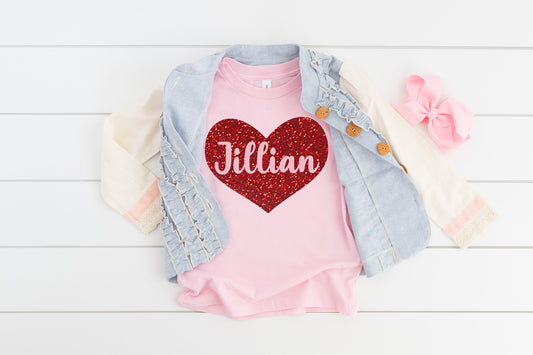 valentine kids - Valentine's shirt for girls  - girls valentines day shirt - personalized valentines day shirt - heart shirt - glitter heart - Up2ournecksinfabric