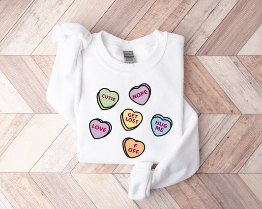 Candy hearts shirt, valentines day sweatshirt, womens valentines day sweatshirt, heart shirt, valentines day shirt, valentines sweatshirt