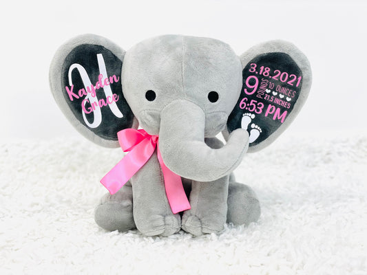 birth announcement keepsake- keepsake new baby gift - baby keepsake - birth stat elephant - baby gift - personalized elephant - baby shower - Up2ournecksinfabric