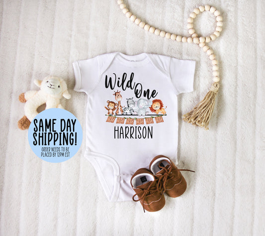 Wild One Onesie®, Baby Gift, Baby Shower Gift, New Baby Gift, Funny Onesie®, Customized Onesie®, Pregnancy Announcement Gift, Baby Gifts - Up2ournecksinfabric