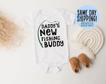 Daddy's New Fishing Buddy Onesie®, New Baby Gift, Baby Gift, Baby Shower Gift, Fisherman Gift, Baby Announcement Gift, Baby Boy Onesie® - Up2ournecksinfabric