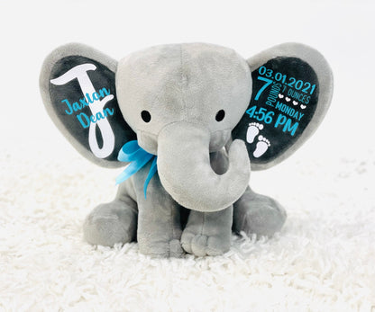 baby boy birth announcement keepsake- new baby gift - baby keepsake - birth stat elephant - baby gift - personalized elephant - baby shower - Up2ournecksinfabric