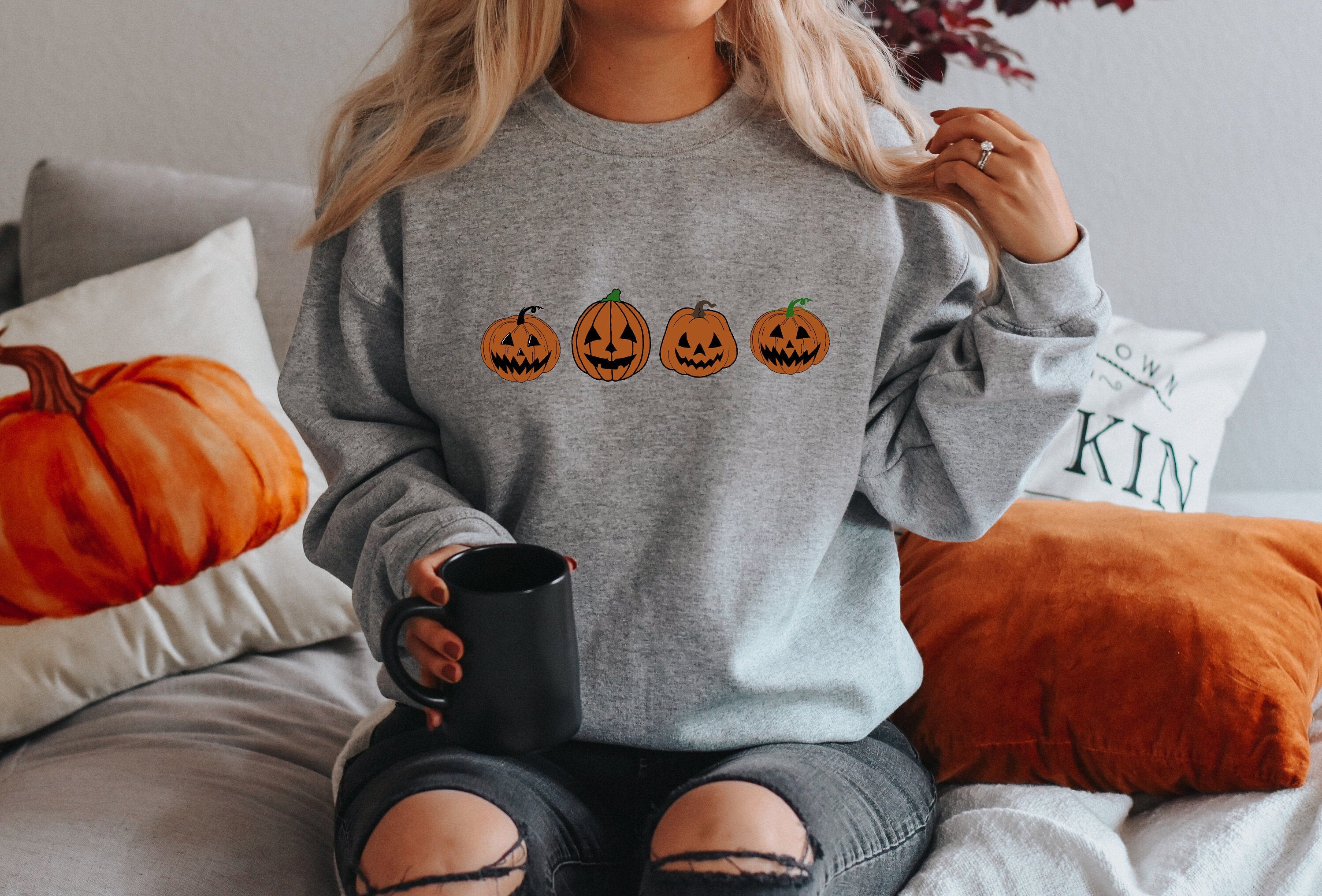 Designer pumpkin halloween print sweatshirt sale