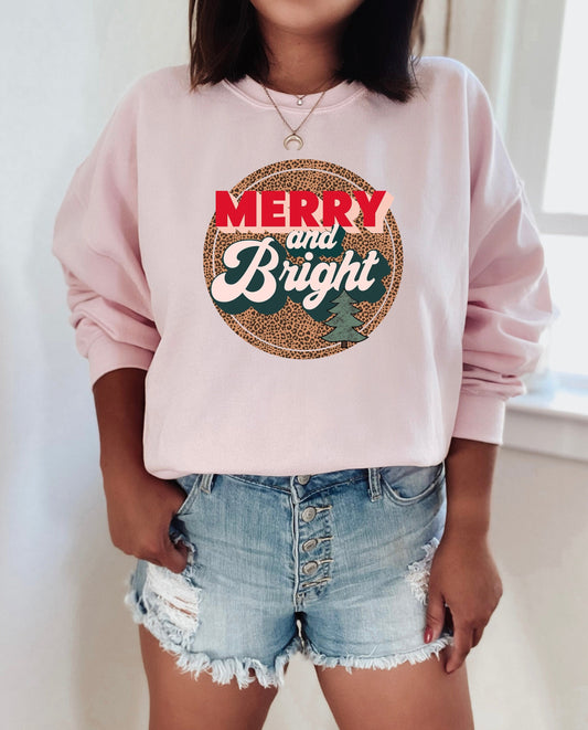 Merry and bright, Womens Christmas sweatshirt, Christmas Outfit, womens christmas shirt, Christmas Sweater, christmas sweatshirt - Up2ournecksinfabric